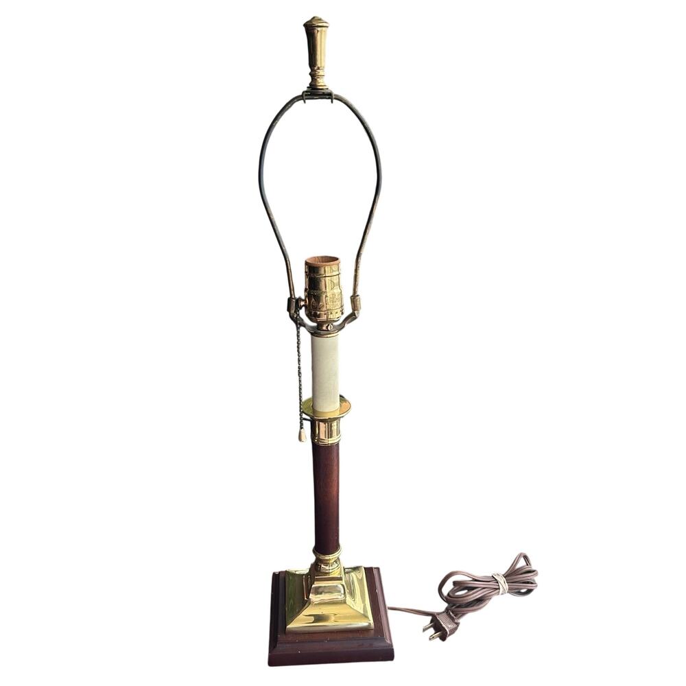Vintage Virginia metal crafters wood and brass table lamp